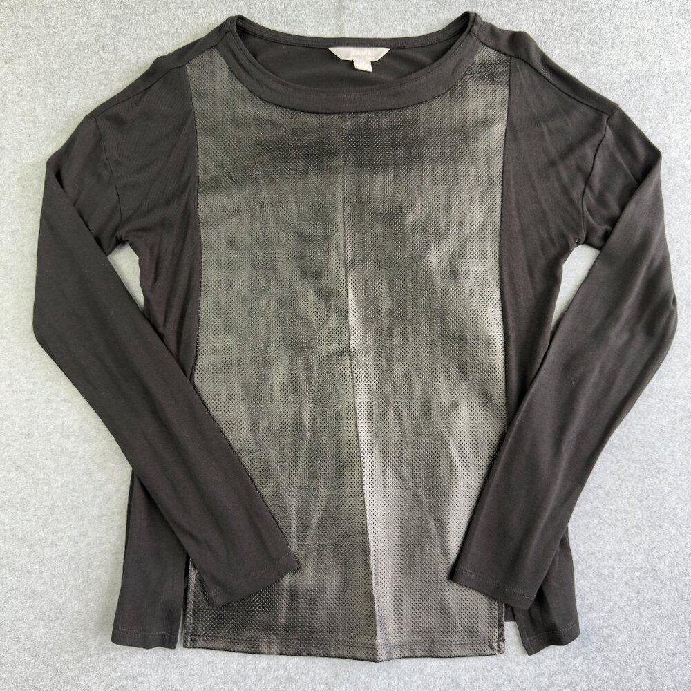 Jana Women’s Size S Black Long‑Sleeve Faux Leather Front Knit Top